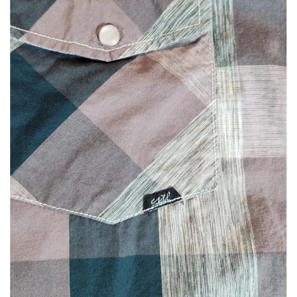 Coastal Shirt Mens XL Green Gray Plaid Pearl Snap Long Sleeve Cotton/Polyester - Picture 4 of 7